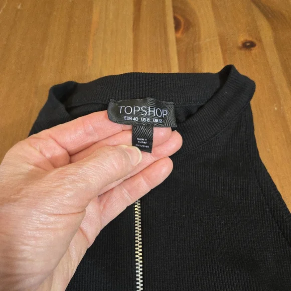 Top Shop Racerback Black Ribbes Zip Up Bodysuit Size US 8 - Picture 4 of 9